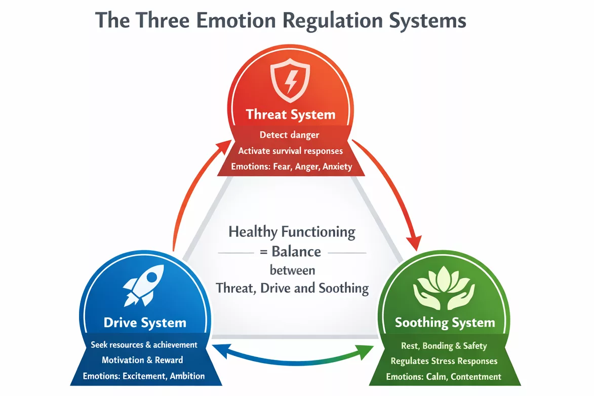 Paul Gilbert’s Affect Regulation System. Drive, Threat, Soothe.
